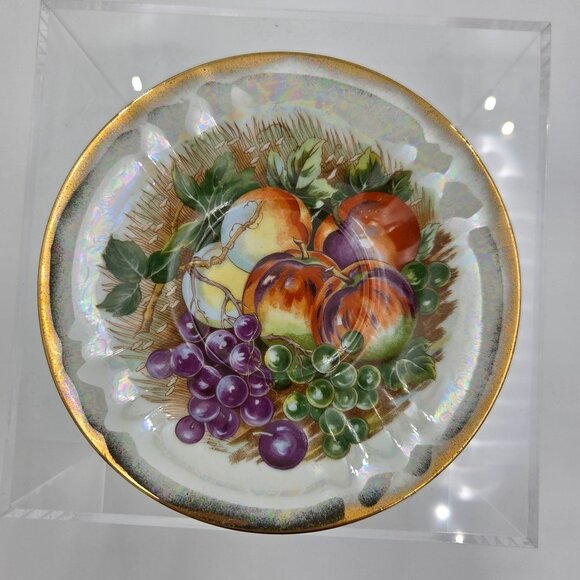 Royal Sealy Japan Lusterware Teacup Saucer Grapes Apples Gold Trim - Picture 6 of 10